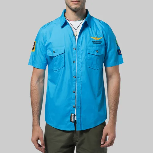 Light Blue Short Sleeve Men Fashion Tops Summer Casual Shirts PQ12002C