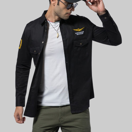 Black Long Sleeve Spring Casual Shirts Men's Fashion Tops PQ12001A