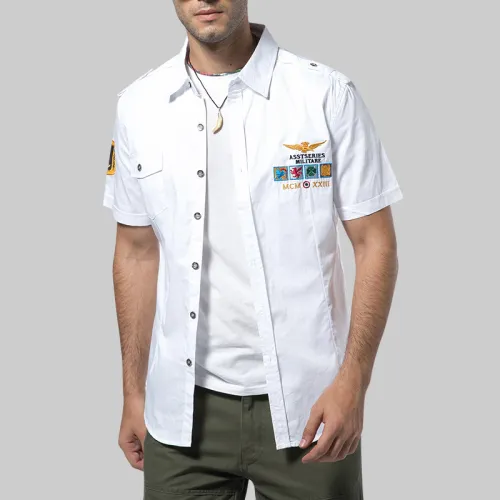 White Summer Casual Shirts Short Sleeve Men Fashion Tops PQ18006B