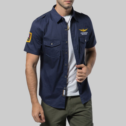 Dark Blue Short Sleeve Men Fashion Tops Summer Casual Shirts PQ12002D