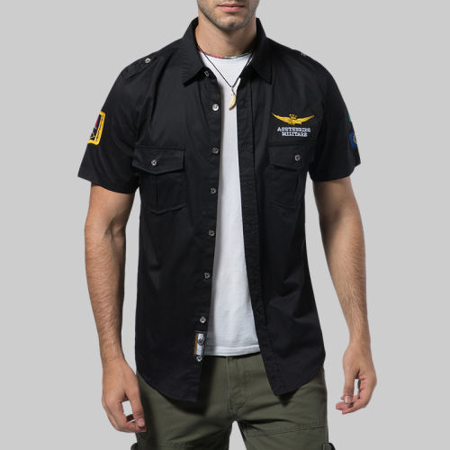 Black Short Sleeve Men Fashion Tops Summer Casual Shirts PQ12002A