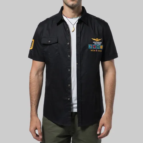Black Summer Casual Shirts Short Sleeve Men Fashion Tops PQ18006A