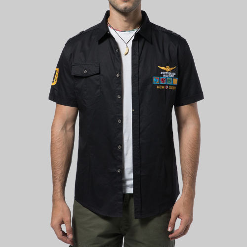 Black Summer Casual Shirts Short Sleeve Men Fashion Tops PQ18006A
