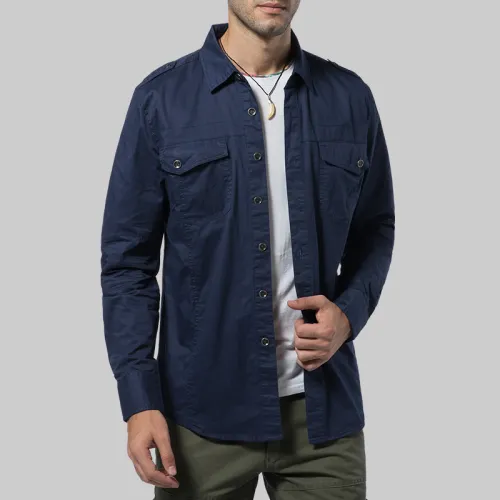 Men Long Sleeve Fashion Tops Solid Color Spring Casual Shirts PQ17203B