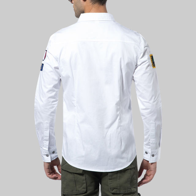 White Long Sleeve Spring Casual Shirts Men's Fashion Tops PQ12001B