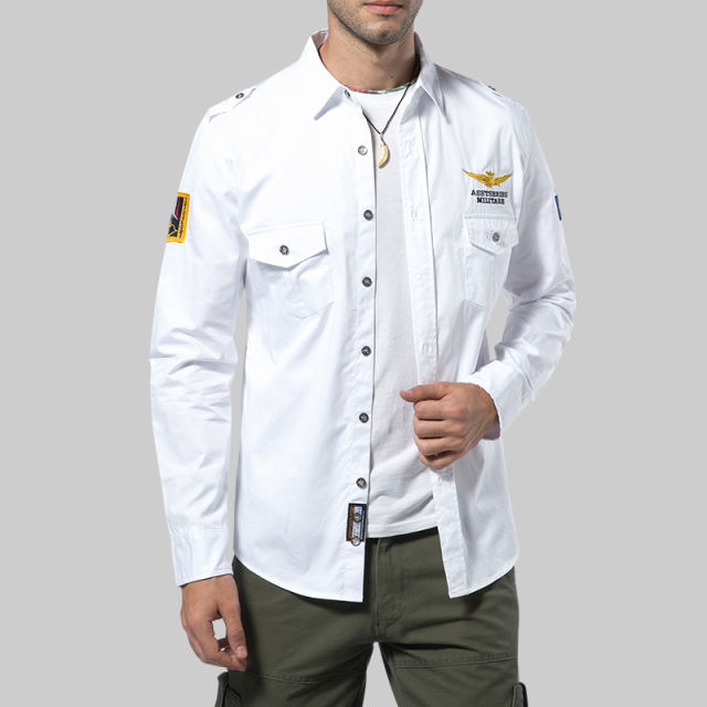 White Long Sleeve Spring Casual Shirts Men's Fashion Tops PQ12001B