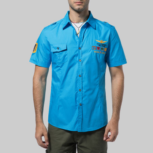 Light Blue Summer Casual Shirts Short Sleeve Men Fashion Tops PQ18006E