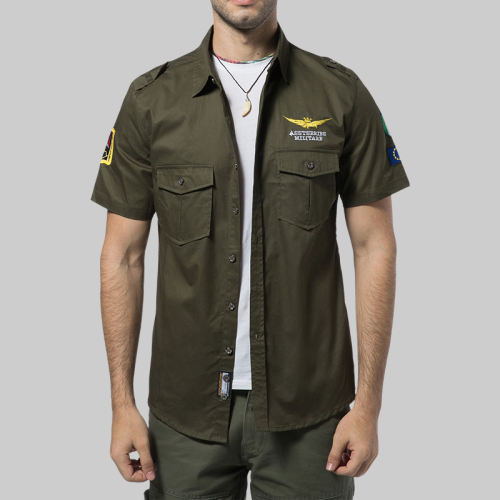 Dark Green Short Sleeve Men Fashion Tops Summer Casual Shirts PQ12002E