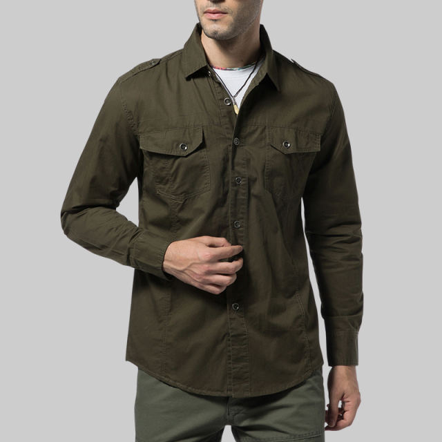 Men Long Sleeve Fashion Tops Solid Color Spring Casual Shirts PQ17203B