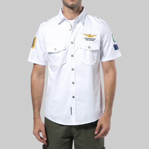 White Short Sleeve Men Fashion Tops Summer Casual Shirts PQ12002B