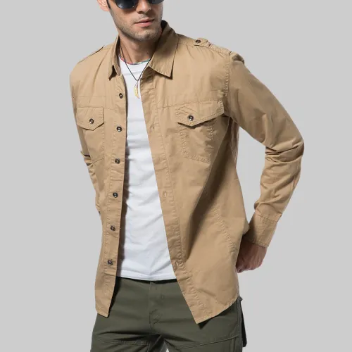 Solid Color Spring Casual Shirts Men Long Sleeve Fashion Tops PQ17203A