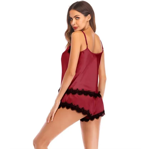 Sexy Camisole with Shorts Women Lounge Wear Vallentine Satin Sleepwear PQYM7828
