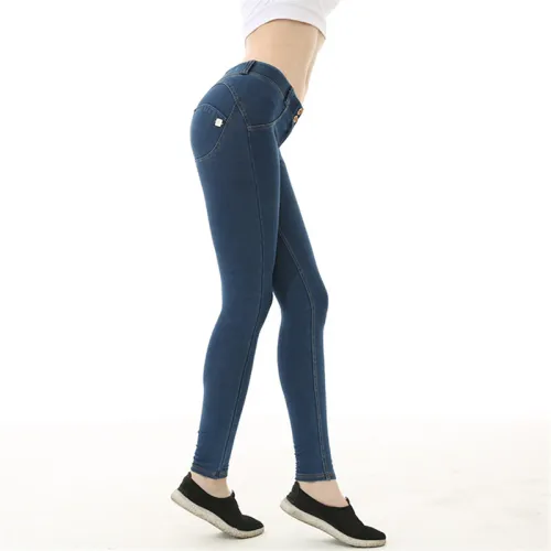 Light Blue Bubble Butt Denim Pants Women Trend Low Waist Jeans PQF043B