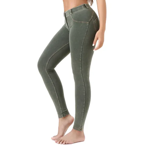 Grey Bubble Butt Denim Pants Women Trend Low Waist Jeans PQF043D