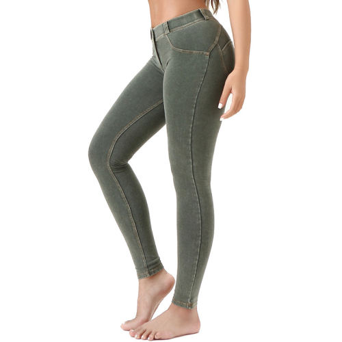 Grey Bubble Butt Denim Pants Women Trend Low Waist Jeans PQF043D