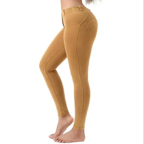 Yellow Bubble Butt Denim Pants Women Trend Low Waist Jeans PQF043G