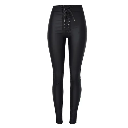 High Waist Faux Leather Pencil Pants Bubble Butt PU Trousers PQTOP335