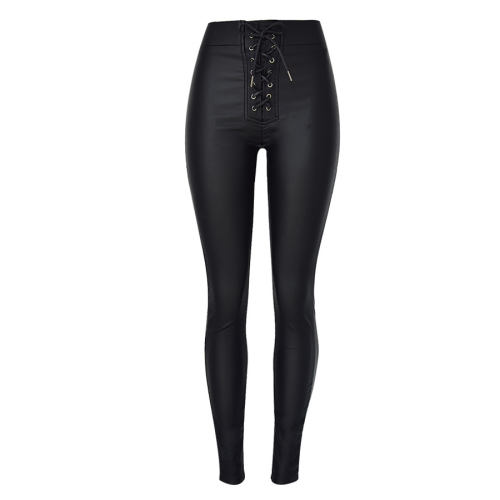 High Waist Faux Leather Pencil Pants Bubble Butt PU Trousers PQTOP335