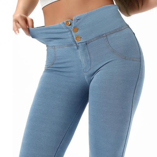 Dark Blue Bubble Butt Denim Trousers Women Sexy High Waist Jeans PQF120C