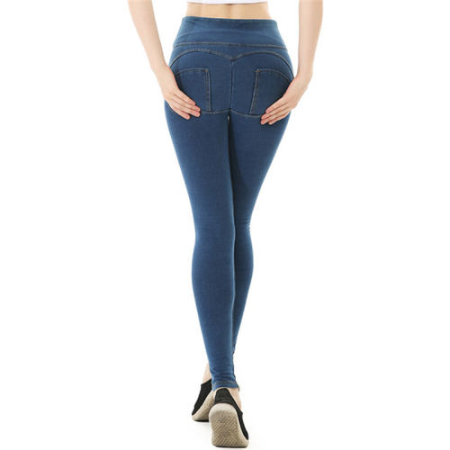 Dark Blue Bubble Butt Jeans Women Chic High Waist Denim Pants PQF096B