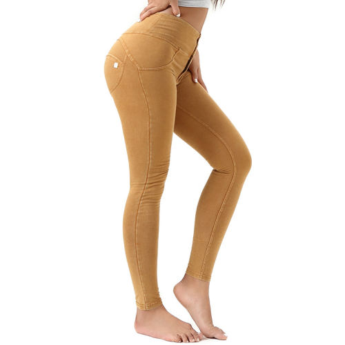 Yellow Fashon High Waist Jeans Women Bubble Butt Denim Pants PQF053G