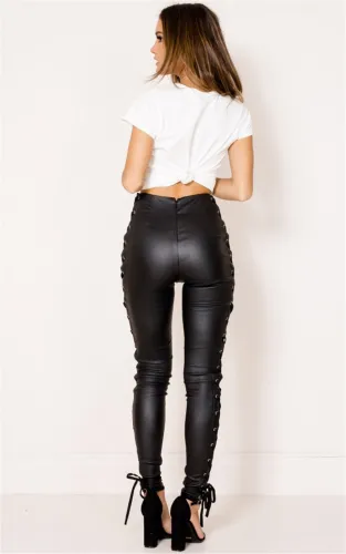 Women Sexy High Waist Faux Leather Pants Bubble Butt PU Trousers PQTOP286