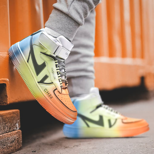 Fashion Faux Leather Skater Shoes For Men High Casual Board Shoes PQRL8997A