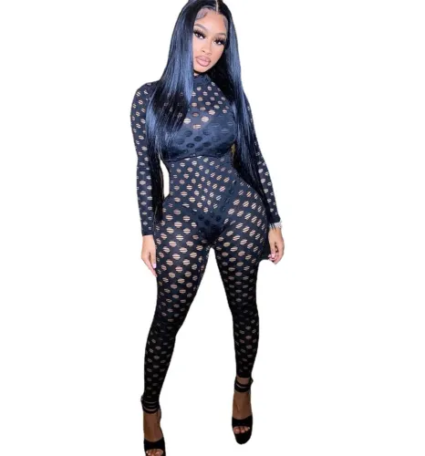 Sexy Fishnet Jumpsuit for Women Hollow Out Night Clubwear PQAJ4323A