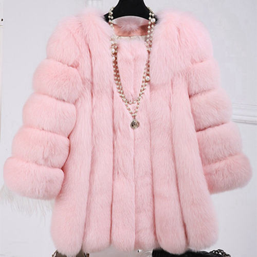 White Faux Fox Fur Coat Female Mid-length Russian Faux Fur Jackets PQ6610C
