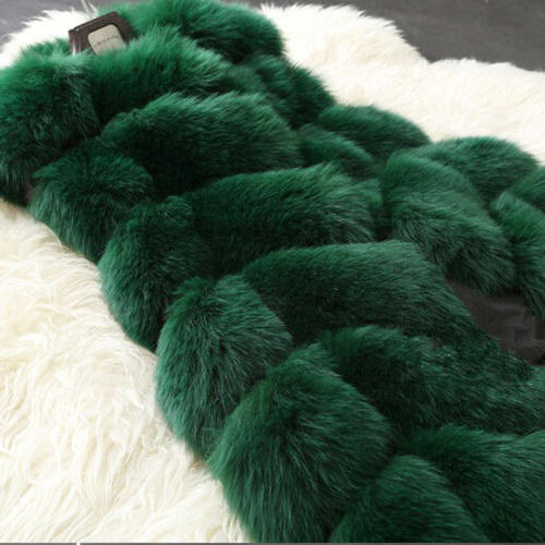 Green Faux Fur Jacket Fox Fur Vest Women Mid-length Winter Coat PQ1422C