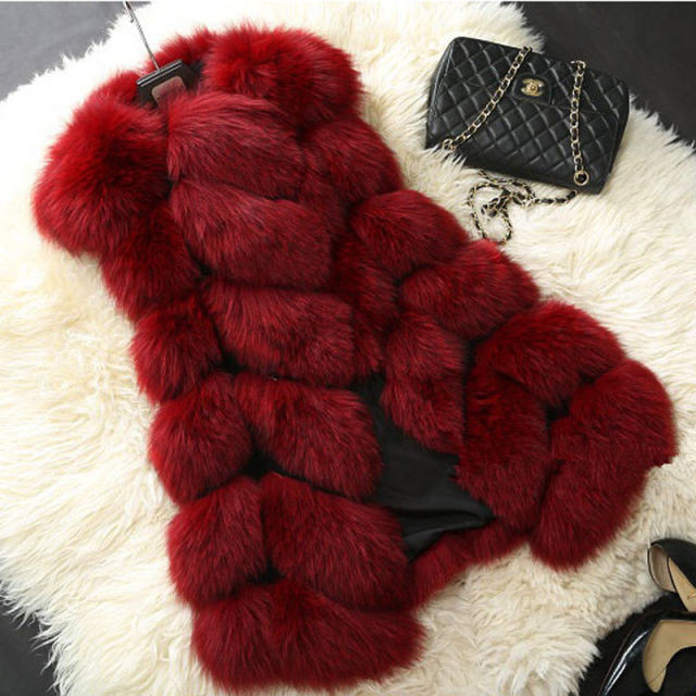 Pink Faux Fur Jacket Fox Fur Vest Women Mid-length Winter Coat PQ1422B