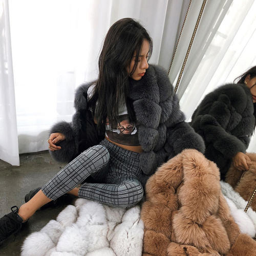 Khaki Winter Fox Faux Fur Coat for Women Chic Fur Long Jackets PQFC014B