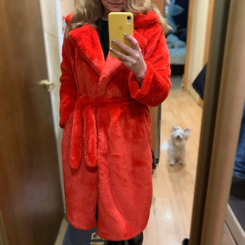 Apricot Faux Bunny Fur Coat Women Fashion Rabbit Fur Long Jackets PQ988G