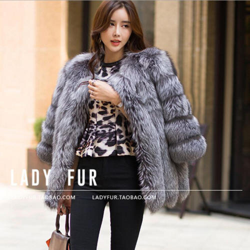 Purple Faux Fox Fur Coat Female Mid-length Russian Faux Fur Jackets PQ6610J