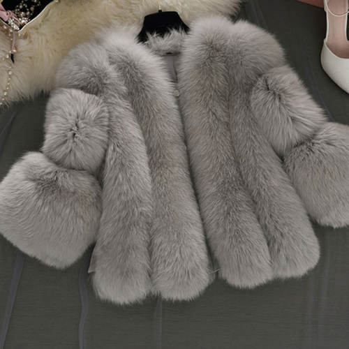 Grey Winter Chic Fox Fur Short Jackets Faux Fur Coat for Women PQPP01B