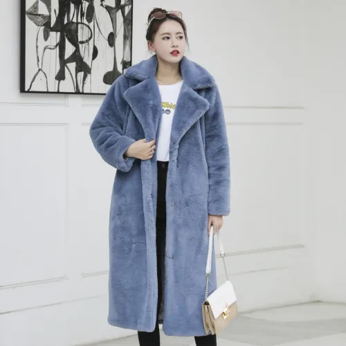 Light Green Faux Bunny Fur Coat Women Fashion Rabbit Fur Long Jackets PQ988J