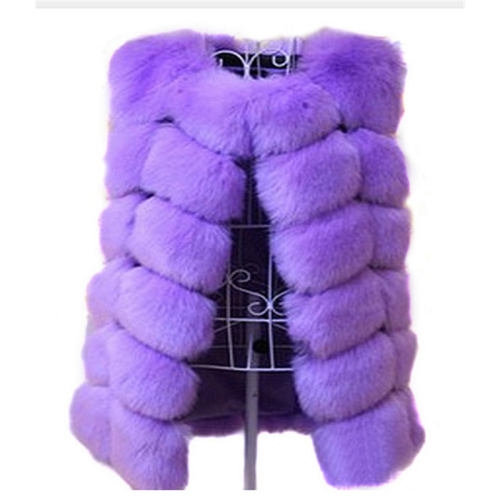 Blue Winter Coat Women Mid Length Faux Fur Jacket Fox Fur Vest PQ1422Q