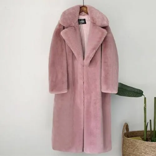 Black Fashion Rabbit Fur Long Jackets Faux Bunny Fur Coat Women PQ988E