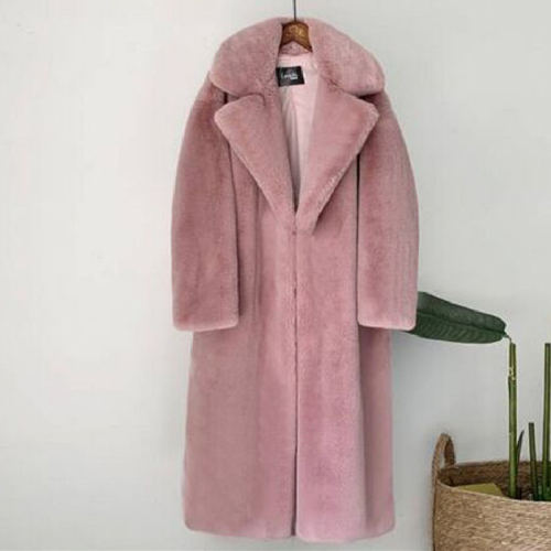 Black Fashion Rabbit Fur Long Jackets Faux Bunny Fur Coat Women PQ988E