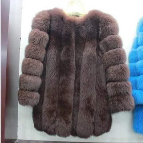 Brown Mid-length Russian Faux Fur Jackets Faux Fox Fur Coat Female PQ6610L