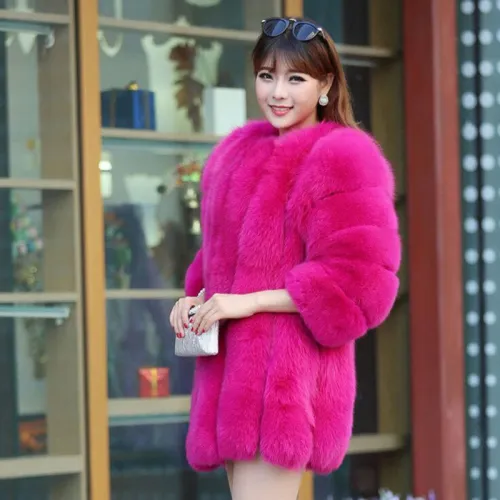 Light Grey Fashion Russian Faux Fur Jackets Faux Fox Fur Coat Female PQ6610N