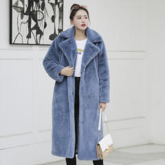 Dark Pink Faux Bunny Fur Coat Women Fashion Rabbit Fur Long Jackets PQ988F