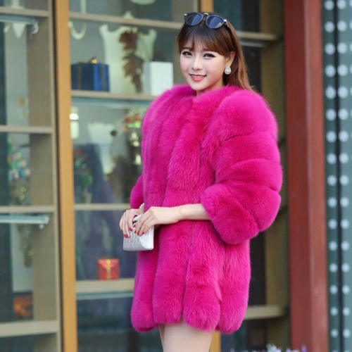 Rose Faux Fox Fur Coat Female Mid-length Russian Faux Fur Jackets PQ6610A