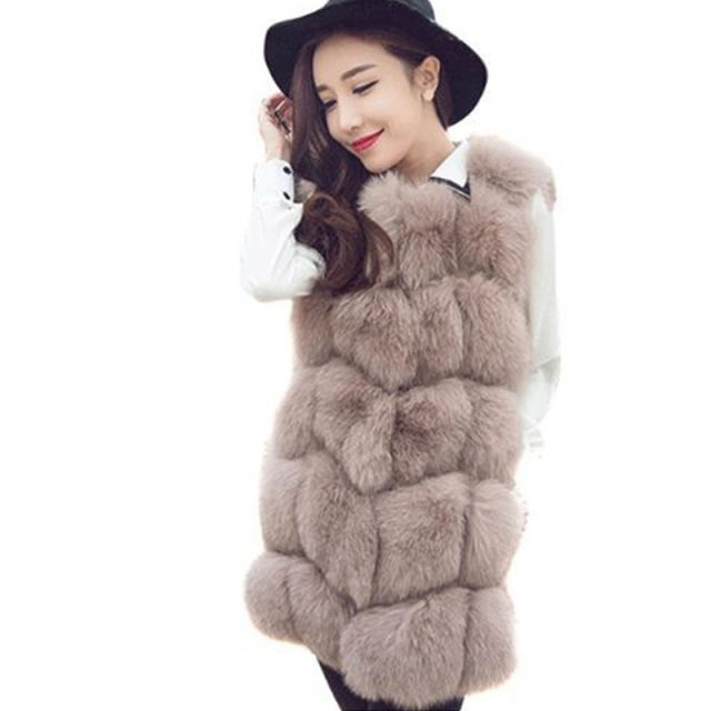 Purple Winter Coat Women Mid Length Faux Fur Jacket Fox Fur Vest PQ1422R