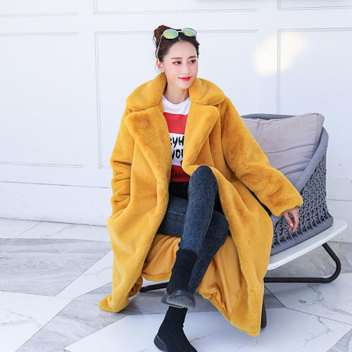 Yellow Fashion Rabbit Fur Jackets Faux Bunny Fur Coat Women PQ988C