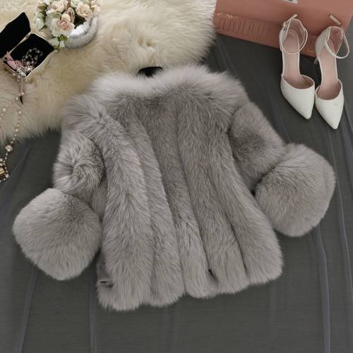 Grey Winter Chic Fox Fur Short Jackets Faux Fur Coat for Women PQPP01B