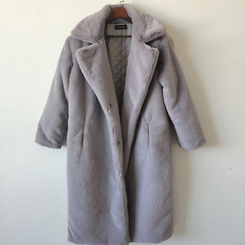 Grey Fashion Rabbit Fur Long Jackets Faux Bunny Fur Coat Women PQ988D