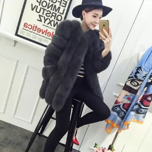 Wine Red Faux Fox Fur Coat Female Mid-length Russian Faux Fur Jackets PQ6610F