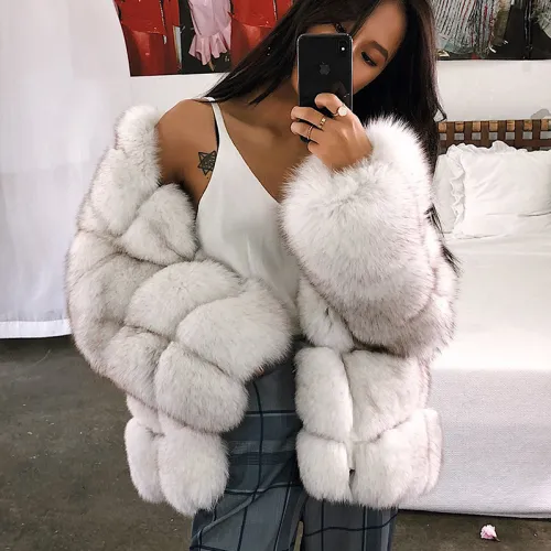 White Winter Fox Faux Fur Coat for Women Chic Fur Long Jackets PQFC014A