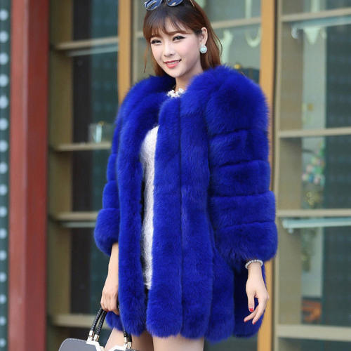 Dark Grey Faux Fox Fur Coat Female Mid-length Russian Faux Fur Jackets PQ6610G